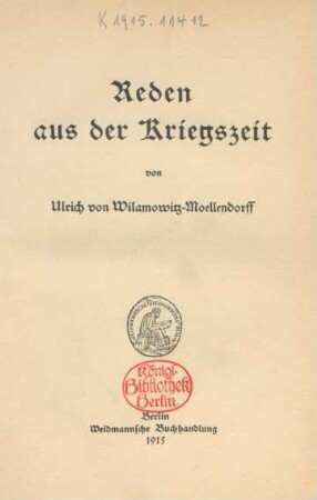 Reden aus der Kriegszeit