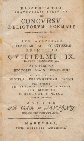 Dissertatio inauguralis iuridica de concursu delictorum formali
