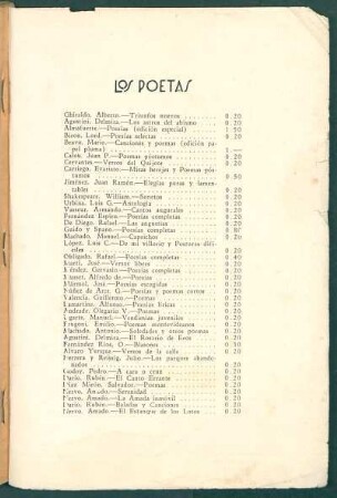 [Obras publicadas de] "Los Poetas"