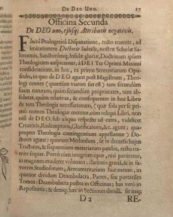 Officina Secunda De DEO uno, ejusq; Attributis negativis.