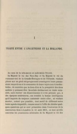 I. Traité entre l'Angleterre et la Hollande