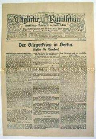 Tageszeitung "Tägliche Rundschau" zu den revolutionären Kämpfen in Berlin