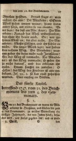 Das fünfte Kapitel, betreffend 1747. vom 21. des Brachmonats bis zum 4. des Heumonats