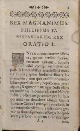Rex Magnanimus. Philippus IV. Hispaniarum Rex Oratio I.