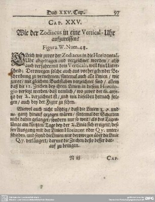 Cap. XXV, Wie der Zodiacus in eine Vertical-Uhr aufzureissen?