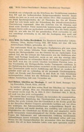 488-489 [Rezension] Rahner, Karl, Schriften zur Theologie; II. und III. Band