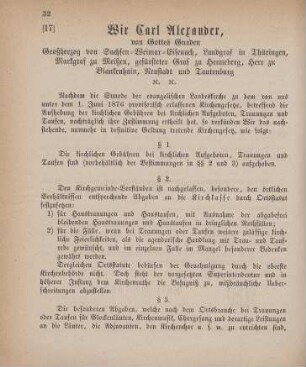 17. Kirchengesetz, die Aufhebung der kirchlichen Gebühren bei kirchlichen Aufgeboten, Trauungen und Taufen betreffend