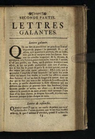 Seconde Partie: Lettres Galantes