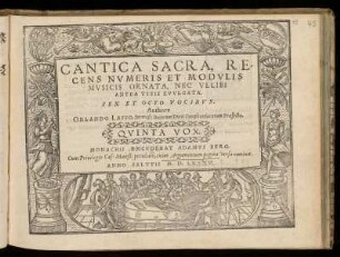 Orlando di Lasso: Cantica sacra ... sex et octo vocibus. Quinta Vox