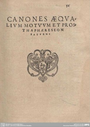 CANONES AEQUALIUM MOTUUM ET PROSTHAPHAERESEON SATURNI