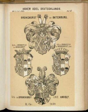 Taf. 16. Bronchorst zu Batenburg. - Grfn. v. Gronsfeld zu Bronchorst. - Grfn. v. Gronsfeld zu Bronchorst, and. - Grfn. zu Bronchorst Linie Anholt.