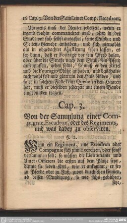 Cap. 3. Von der Sammlung einer Compagnie, Escadron, oder des Regiments, und was dabey zu observiren