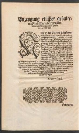 Anzeygung etlicher gehaltener Reichßtägen/ der Mönsterischen handlunge halber/ in Jaren 1534. und 1535.