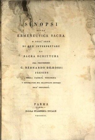 Sinopsi della ermeneutica sacra o dell' arte di ben interpretare la sacra scrittura
