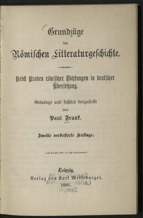 Grundzüge der römischen Litteraturgeschichte : nebst Proben römischer Dichtungen in deutscher Übersetzung