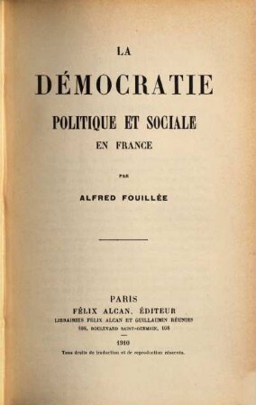 La démocratie politique et sociale en France