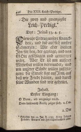 Die zwey und zwanzigste Leich-Predigt.