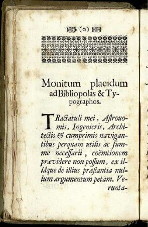 Monitum placidum as Bibliopolas & Typograhos.