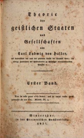 Theorie der geistlichen Staaten und Gesellschaften. 1. (1821)