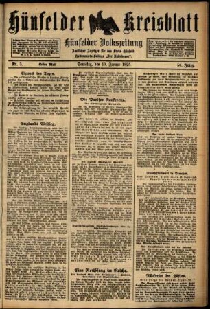 Erste Ausgabe vom Samstag, den 10. Januar 1925.