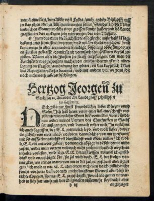 Hertzog Jeorgen zu Sachssen etc. Antwort An Landtgraff Phillipsen zu Hessen etc.