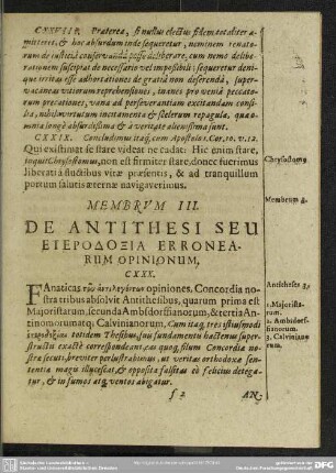 Membrum III. De Antithesi seu Eterodoxia Erronearum Opinionum