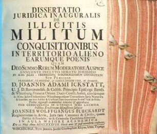 Dissertatio Juridica Inauguralis De Illicitis Militum Conquisitionibus In Territorio Alieno Earumque Poenis