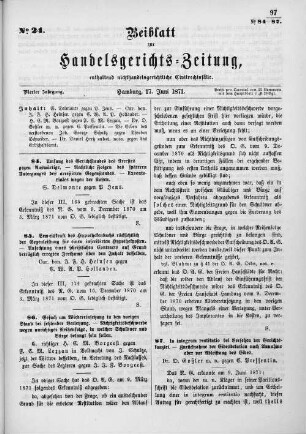 Beiblatt zur hamburgischen Handelsgerichts-Zeitung No. 24. Vierter Jahrgang. Hamburg, 17. Juni 1871.