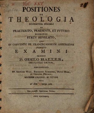 Positiones ex theologia dogmatica speciali, de praeterito, praesenti et futuro hominis statu revelato