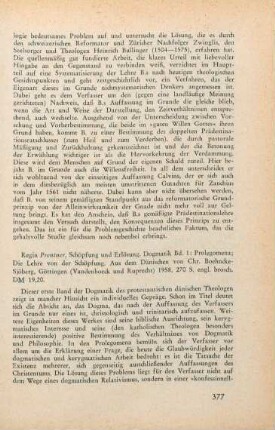 377-378 [Rezension] Prenter, Regin, Schöpfung und Erlösung