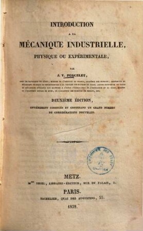 Introduction a la mécanique industrielle, physique ou expérimentale