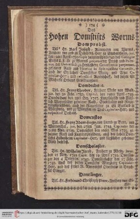 Des hohen Domstifts Worms [Domprobst - Domkapitelischer Syndicus]