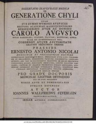 Dissertatio Inavgvralis Medica De Generatione Chyli