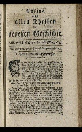 XIII. Stück, Coburg, den 26. Merz, 1757.