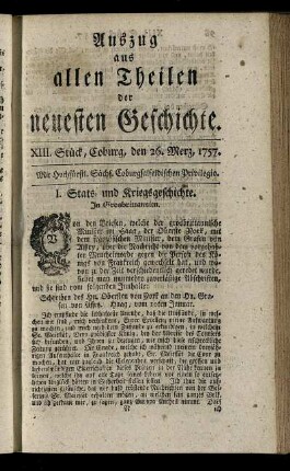 XIII. Stück, Coburg, den 26. Merz, 1757.