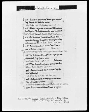 Evangeliar aus St. Pantaleon, Köln — Capitulare-Seite, Folio fol. 216