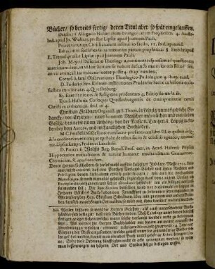 Bücher/ so bereits fertig/ deren Titul aber so spät eingelauffen.