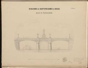 Flussregulierung der Spree, Berlin-Mitte Schinkelwettbewerb 1876: Kurfürstenbrücke: Aufriss Seitenansicht 1:100; Maßstabsleiste