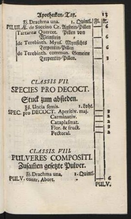 Classis. VIII. Pulveres Compositi. Zusam[m]en gesetzte Pulver