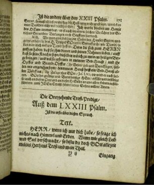 Die Dreyzehende Trost-Predigt/ Auß dem LXXIII Psalm. Ist die erste über diesen Spruch.