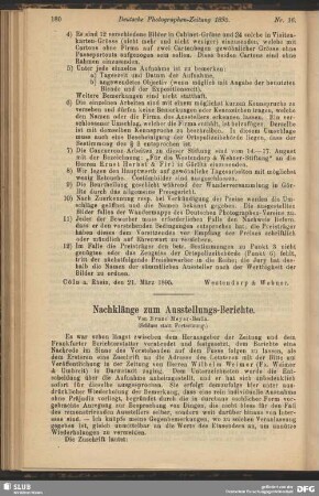 Nachklänge zum Ausstellungs-Berichte