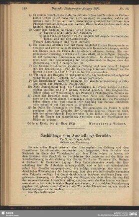 Nachklänge zum Ausstellungs-Berichte