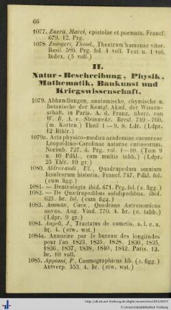 II. Natur-Beschreibung, Physik, Mathematik, Baukunst und Kriegswissenschaft.