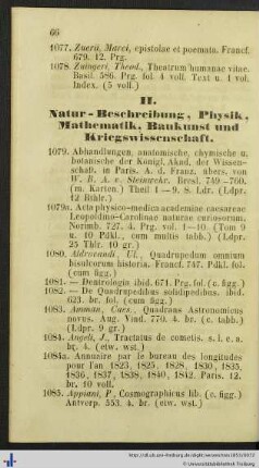II. Natur-Beschreibung, Physik, Mathematik, Baukunst und Kriegswissenschaft.