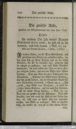 Die zwölfte Rede, gehalten am Pfingstmontage den 7ten Jun. 1756