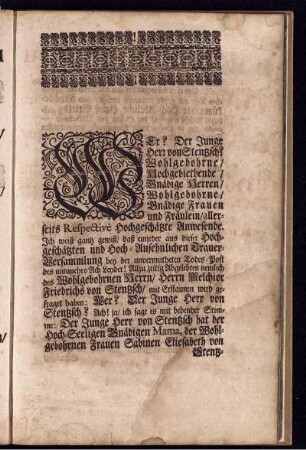 Wer? Der Junge Herr von Stentzsch Wohlgebohrne / Hochgebiethende ...