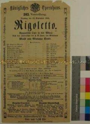 Theaterzettel des Königlichen Opernhauses Dresden für die Aufführung von "Rigoletto" am 22. September 1908