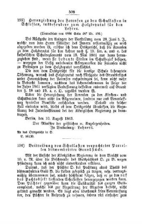 Heranziehung der Forensen zu den Schullasten in Schlesien, insbesondere zum Holzdeputat für den Lehrer : [IV. Elementarschulwesen]