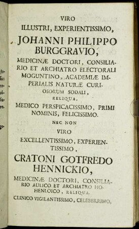Viro illustri, experientissimo, Johanni Philippo Burggravio,[...]