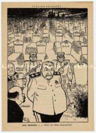 Antikommunistisches Flugblatt mit zynischer Karikatur auf die Opfer des Stalinismus